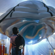 A boy stairs at a spaceship in a still from the 1986 film Flight of the Navigator.